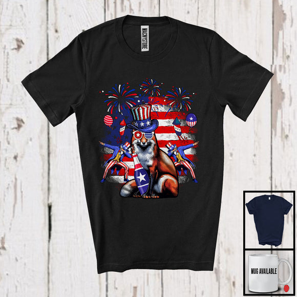 MacnyStore - American Flag Fox Drinking, Joyful 4th Of July Animal Lover, Fireworks Patriotic Group T-Shirt