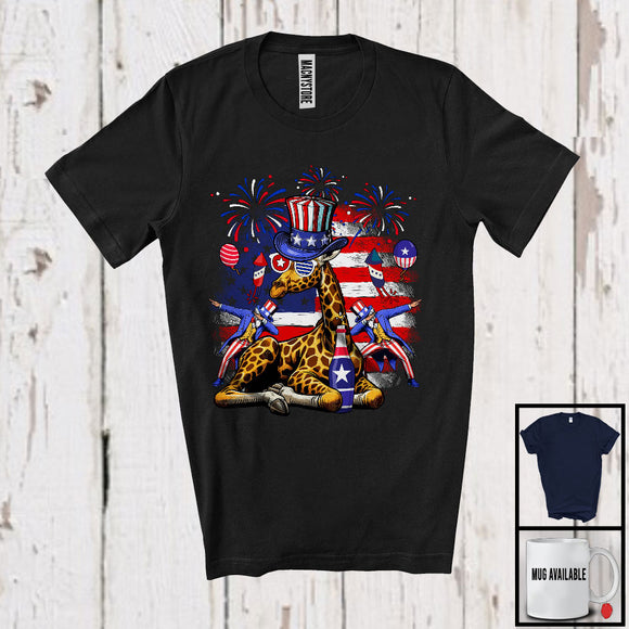 MacnyStore - American Flag Giraffe Drinking, Joyful 4th Of July Animal Lover, Fireworks Patriotic Group T-Shirt