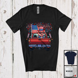 MacnyStore - American Flag Pig On Pickup Truck, Cheerful 4th Of July Fireworks, Farm Animal Farmer Patriotic T-Shirt