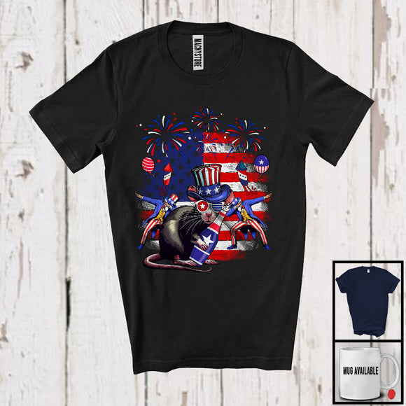 MacnyStore - American Flag Rat Drinking, Joyful 4th Of July Animal Lover, Fireworks Patriotic Group T-Shirt