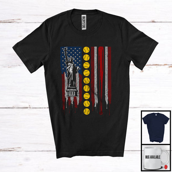 MacnyStore - American Flag Softball, Amazing 4th Of July Patriotic Group, Sport Player Playing Team T-Shirt