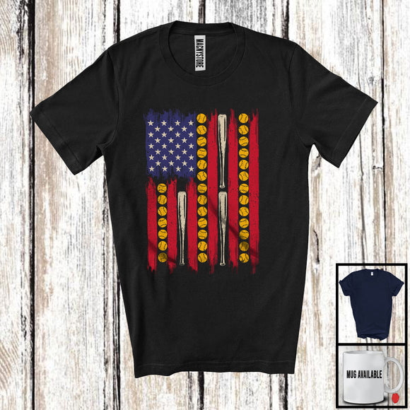MacnyStore - American Flag Softball, Proud 4th Of July USA Flag Sport Player Playing Team, Patriotic Group T-Shirt
