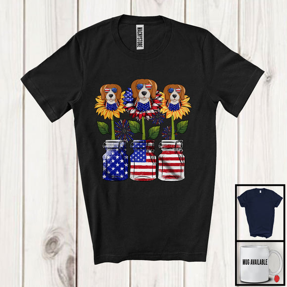 MacnyStore - American Flag Sunflower, Amazing 4th Of July Beagle Owner, Women Patriotic Group T-Shirt