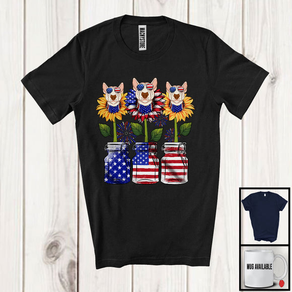 MacnyStore - American Flag Sunflower, Amazing 4th Of July Bull Terrier Owner, Women Patriotic Group T-Shirt