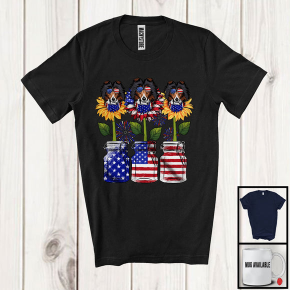MacnyStore - American Flag Sunflower, Amazing 4th Of July Shetland Sheepdog Owner, Women Patriotic Group T-Shirt