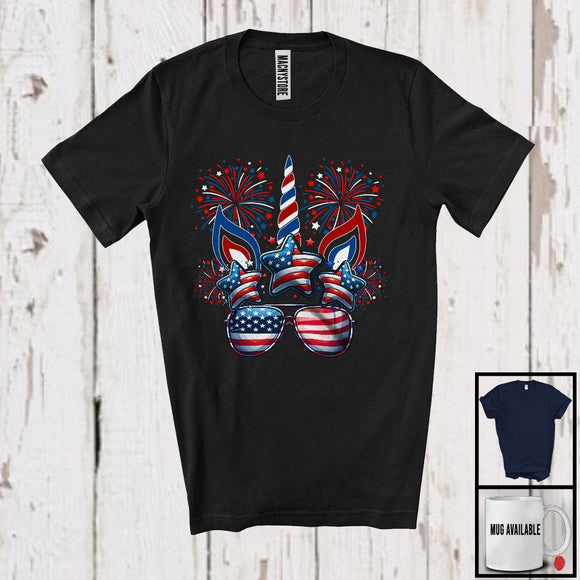 MacnyStore - American Flag Unicorn Face, Adorable 4th Of July Unicorn Sunglasses Fireworks, Patriotic Group T-Shirt