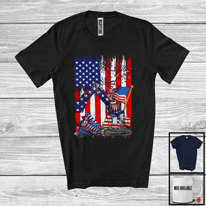 MacnyStore - American Flag With Excavator Driver, Awesome 4th Of July USA Fireworks, Patriotic Group T-Shirt