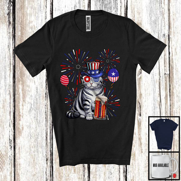 MacnyStore - American Shorthair Drinking Beer, Awesome 4th Of July Fireworks Kitten, Drunker Patriotic Group T-Shirt
