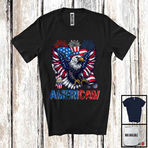 MacnyStore - Americaw, Awesome 4th of July Eagle Lover American Flag Fireworks, Patriotic Family Team T-Shirt