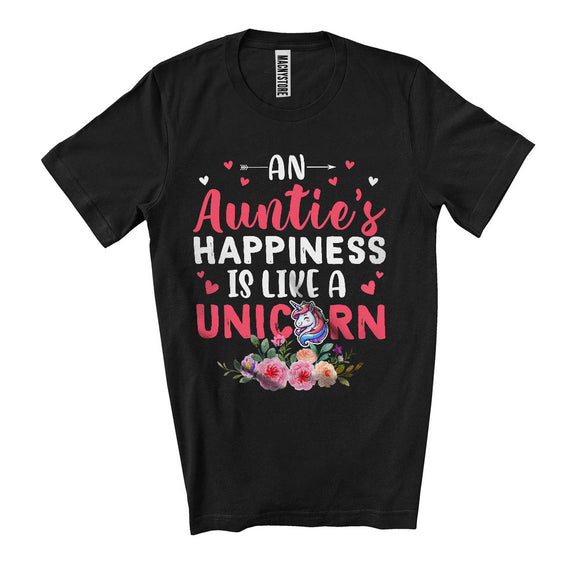MacnyStore - An Auntie's Happiness Is Like A Unicorn, Lovely Mother's Day Flowers Unicorn Lover, Family Group T-Shirt