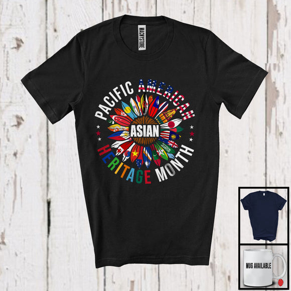 MacnyStore - Asian Pacific American Heritage Month, Colorful Asian Flags Sunflower, 4th Of July Heritage Month T-Shirt