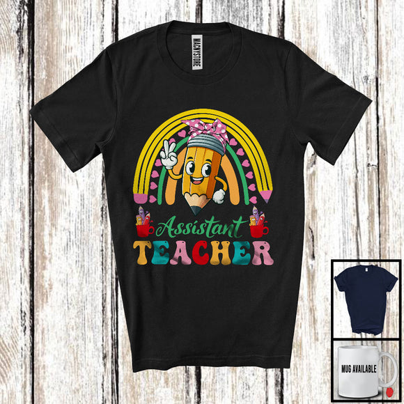MacnyStore - Assistant Teacher, Lovely Pencil Rainbow Lover, School Teaching Assistant Teacher Team T-Shirt
