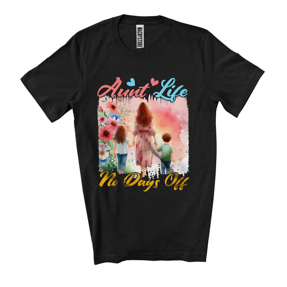 MacnyStore - Aunt Life No Days Off, Lovely Mother's Day Flowers, Matching Aunt Family Group T-Shirt