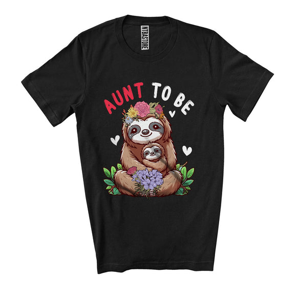 MacnyStore - Aunt To Be, Lovely Mother's Day Flowers Sloth New Aunt, Pregnancy Announcement Family T-Shirt