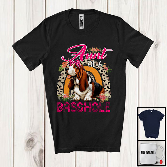 MacnyStore - Aunt of A Basshole, Adorable Mother's Day Flowers Basset Hound Lover, Leopard Rainbow T-Shirt