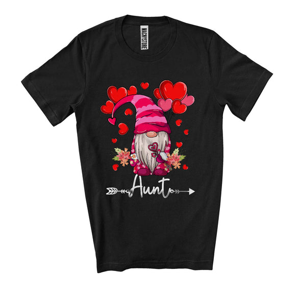 MacnyStore - Aunt, Adorable Mother's Day Gnomes With Hearts Flowers, Matching Family Group T-Shirt