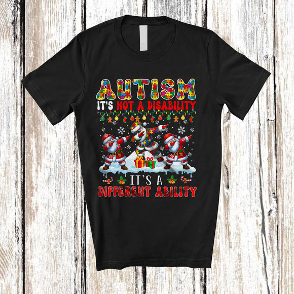MacnyStore - Autism Not A Disability It's A Different Ability; Lovely Christmas Autistic Santa Dabbing; Family T-Shirt