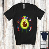 MacnyStore - Avocado Wearing American Flag Sunglasses, Humorous 4th Of July Vegan, Fireworks Patriotic T-Shirt