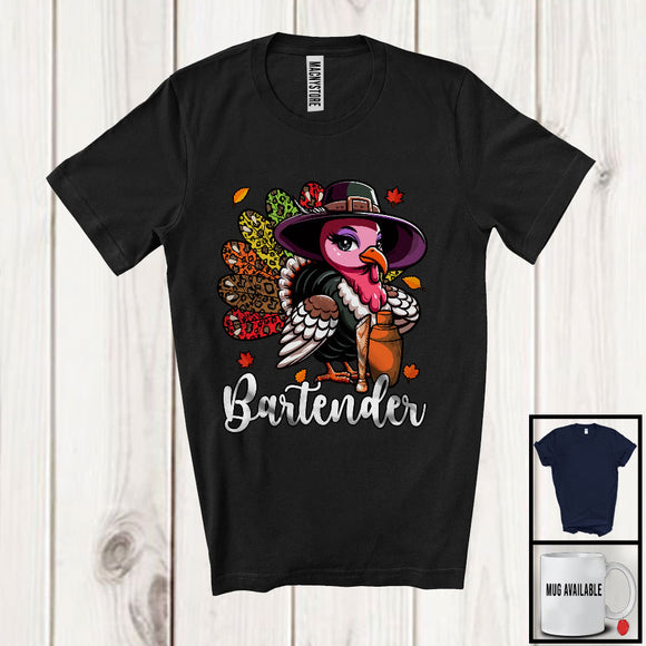 MacnyStore - Bartender; Amazing Thanksgiving Leopard Turkey Girl Women; Proud Jobs Family Group T-Shirt