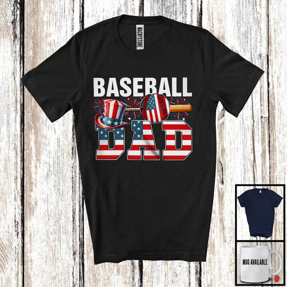 MacnyStore - Baseball Dad, Amazing Father's Day 4th Of July American Flag, Sport Player Team Patriotic T-Shirt