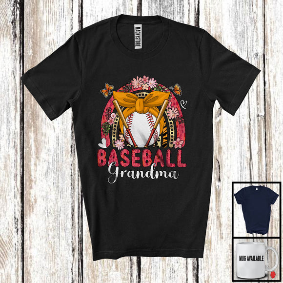 MacnyStore - Baseball Grandma, Adorable Mother's Day Flowers Rainbow Baseball Player, Sport Team Family T-Shirt