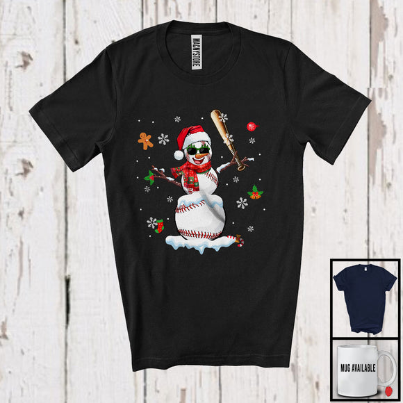 MacnyStore - Baseball Santa Snowman Cosplay; Cheerful Christmas Baseball Sport Player Playing Team; Snow T-Shirt