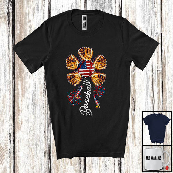 MacnyStore - Baseball, Awesome 4th Of July American Flag Baseball Player Playing Flower, Patriotic Group T-Shirt