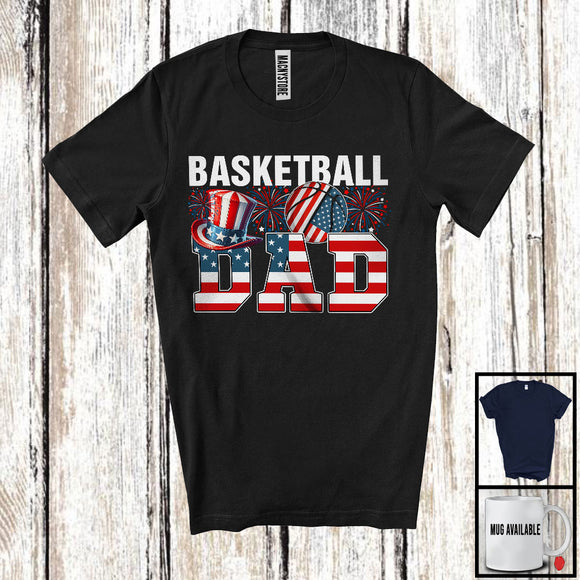 MacnyStore - Basketball Dad, Amazing Father's Day 4th Of July American Flag, Sport Player Team Patriotic T-Shirt