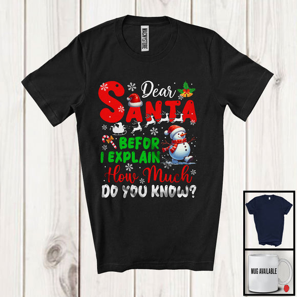 MacnyStore - Before I Explain How Much Do You Know; Humorous Christmas Santa Naughty Snowman; Family T-Shirt