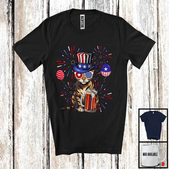 MacnyStore - Bengal Cat Drinking Beer, Awesome 4th Of July Fireworks Kitten, Drunker Patriotic Group T-Shirt