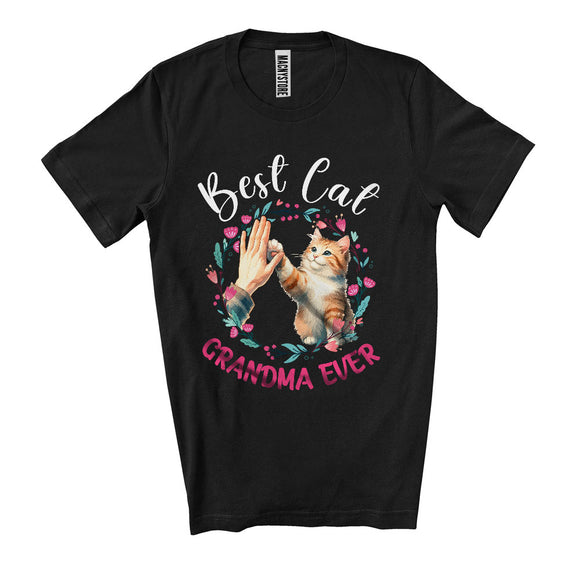 MacnyStore - Best Cat Grandma Ever, Lovely Mother's Day Flowers High Five, Matching Family Group T-Shirt