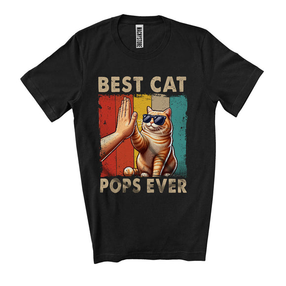 MacnyStore - Best Cat Pops Ever, Lovely Father's Day Vintage Retro Sunglasses High Five, Family Group T-Shirt