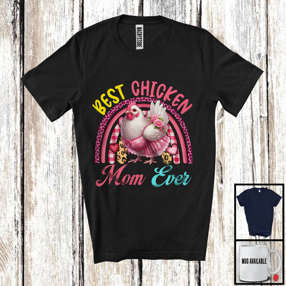 MacnyStore - Best Chicken Mom Ever, Lovely Mother's Day Leopard Plaid Rainbow, Flowers Family Group T-Shirt