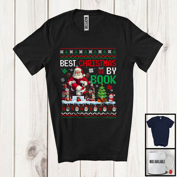 MacnyStore - Best Christmas By Book; Amusing Christmas Santa Reading Book; X-mas Pajamas Family Group T-Shirt