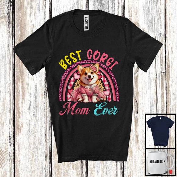 MacnyStore - Best Corgi Mom Ever, Lovely Mother's Day Leopard Plaid Rainbow, Flowers Family Group T-Shirt