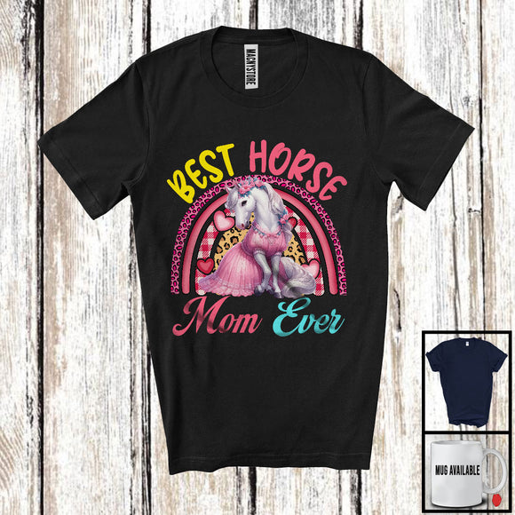 MacnyStore - Best Horse Mom Ever, Lovely Mother's Day Leopard Plaid Rainbow, Flowers Family Group T-Shirt