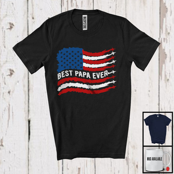 MacnyStore - Best Papa Ever, Awesome 4th Of July Airplane American Flag, Family Patriotic Group T-Shirt