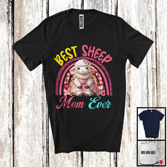 MacnyStore - Best Sheep Mom Ever, Lovely Mother's Day Leopard Plaid Rainbow, Flowers Family Group T-Shirt