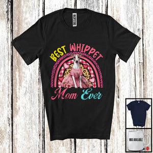 MacnyStore - Best Whippet Mom Ever, Lovely Mother's Day Leopard Plaid Rainbow, Flowers Family Group T-Shirt