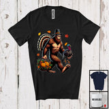 MacnyStore - Bigfoot Pilgrim With Turkey Pumpkin In Hands, Humorous Thanksgiving Fall Leaves Bigfoot Lover T-Shirt
