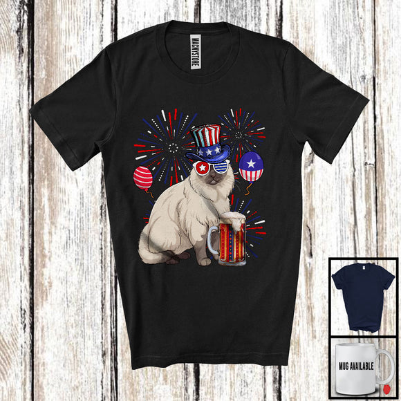 MacnyStore - Birman Drinking Beer, Awesome 4th Of July Fireworks Kitten, Drunker Patriotic Group T-Shirt