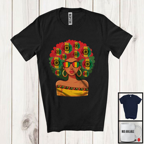 MacnyStore - Black African American Women Hair Sunflower, Lovely Juneteenth Afro Pride Sunglasses, Melanin Pride T-Shirt