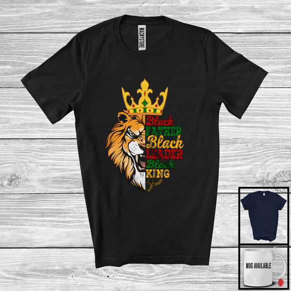 MacnyStore - Black Father Black Leader Black King, Awesome Juneteenth Africa Map, Afro African Lion Face T-Shirt