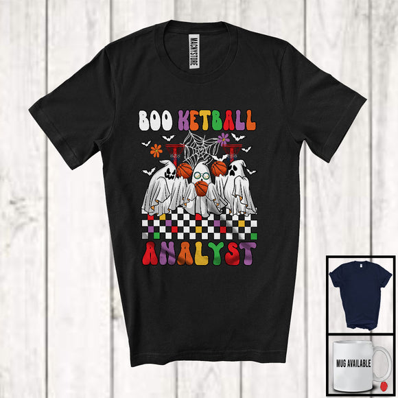 MacnyStore - Boo Ketball Analyst; Colorful Halloween Three Ghost Basketball Player Playing; Sport Team T-Shirt