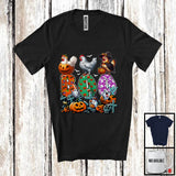 MacnyStore - Boo; Spooky Halloween Three Pumpkin Mummy Witch Chickens Owner; Family Group T-Shirt