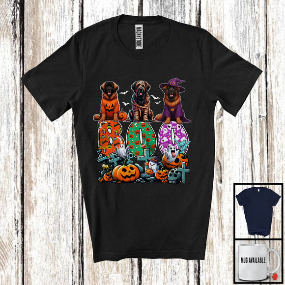 MacnyStore - Boo; Spooky Halloween Three Pumpkin Mummy Witch Leonbergers Owner; Family Group T-Shirt