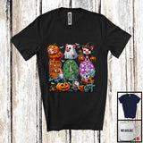 MacnyStore - Boo; Spooky Halloween Three Pumpkin Mummy Witch Pigs Owner; Family Group T-Shirt