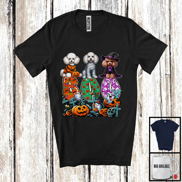MacnyStore - Boo; Spooky Halloween Three Pumpkin Mummy Witch Poodles Owner; Family Group T-Shirt