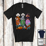 MacnyStore - Boo; Spooky Halloween Three Pumpkin Mummy Witch Poodles Owner; Family Group T-Shirt