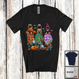 MacnyStore - Boo; Spooky Halloween Three Pumpkin Mummy Witch Pugs Owner; Family Group T-Shirt